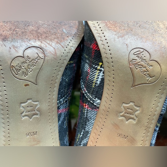 VIVIENNE WESTWOOD for Nine West TARTAN PLAID Fabric & Leather Tie Heels Size 9.5 - Picture 3 of 11